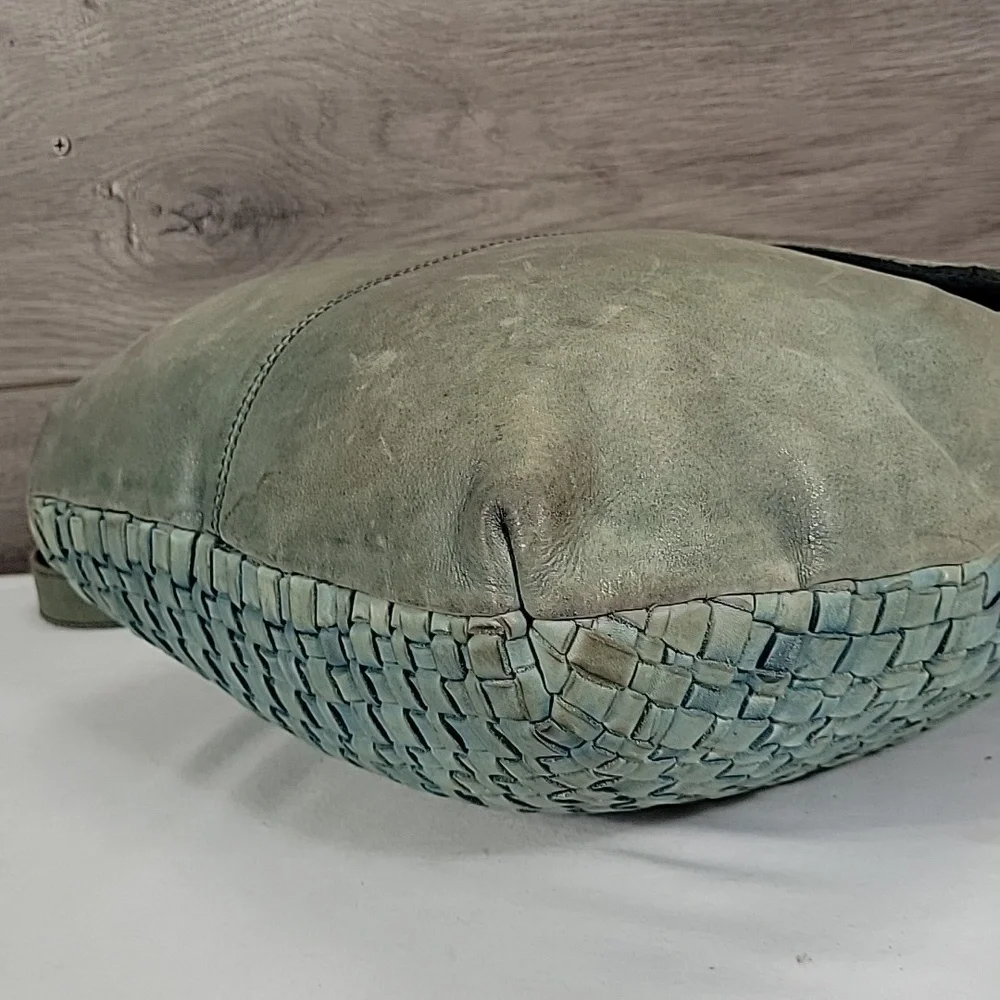 Vilenca Holland for Anthropologie Woven Leather Shoulder Bag in Sage Green